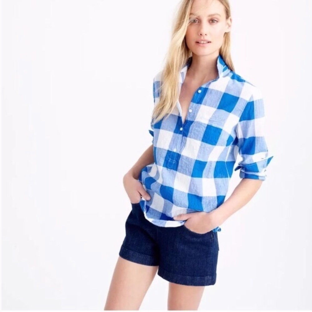 J.Crew Buffalo Popover Blue White Size 6